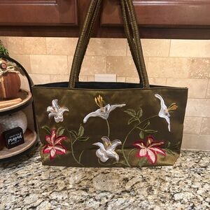 Silk Floral Embroidered Top Handle Purse Somalay Hay